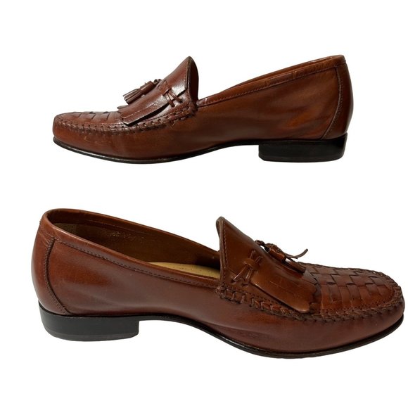 Giorgio Brutini Brown Leather Kiltie Tassel Basket Weave Men's Loafer Size 10M - Picture 3 of 7